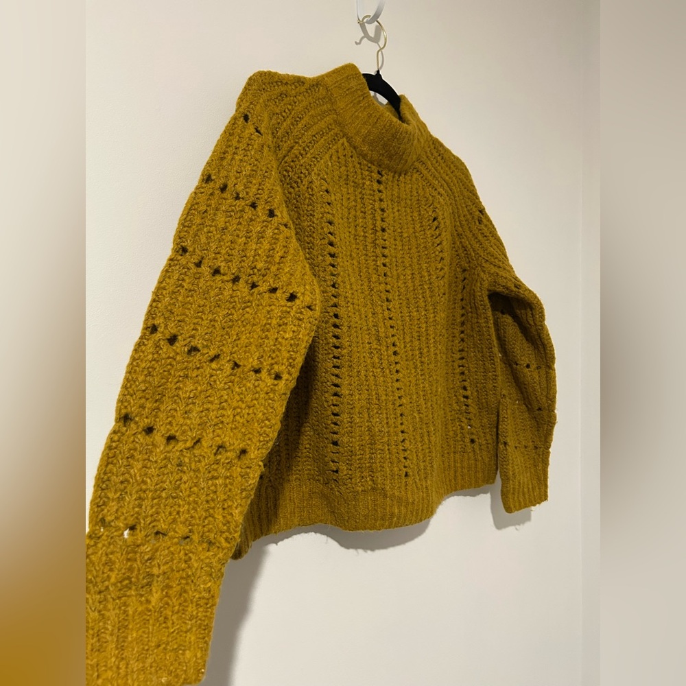 Madewell Mockneck Pullover Sweater Women’s Mustard Yellow Fall Winter Cropped - Picture 2 of 8